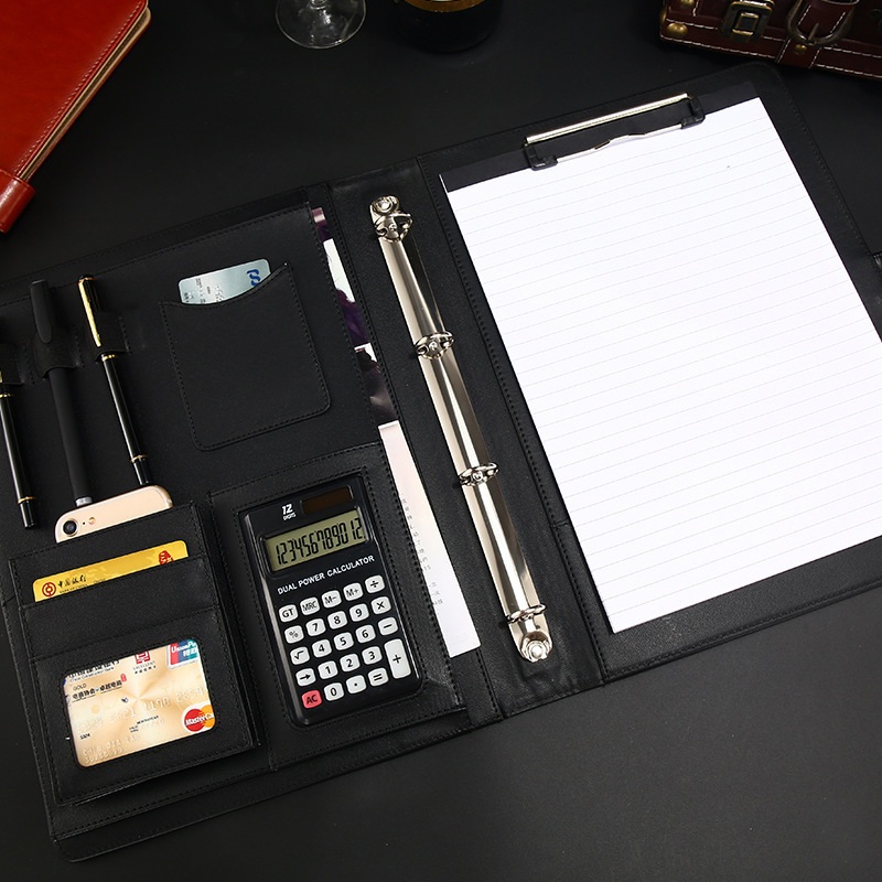 Dosar portofoliu A4 din piele PU cu inele cu calculator