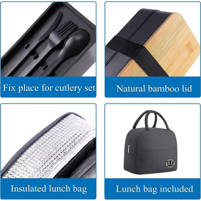 Set cutie de prânz Bento cu capac dublu din bambus