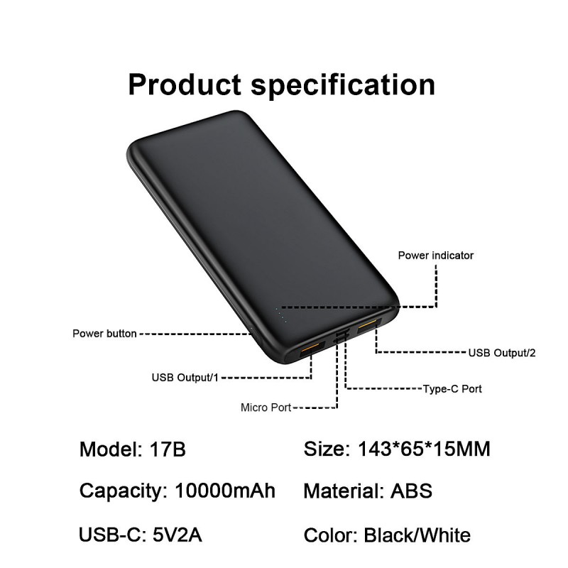 Power Bank portabil subțire cu capacitate personalizată
