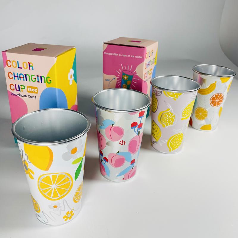 Cupă de petrecere reutilizabilă din aluminiu care își schimbă culoarea de 470 ml