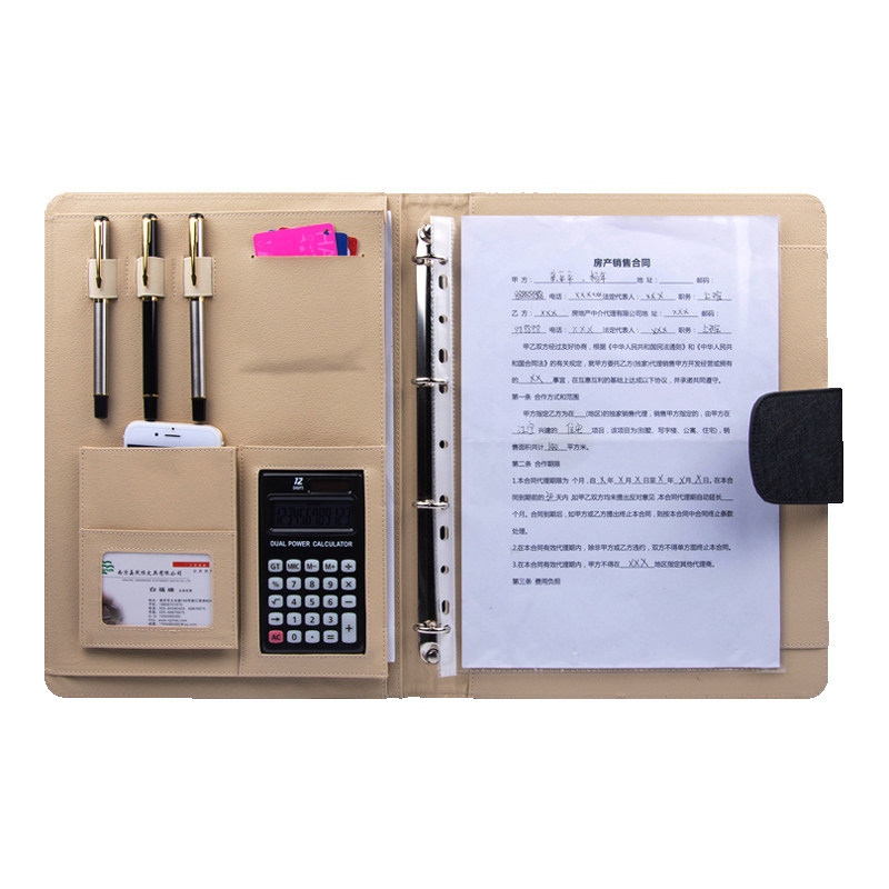 Dosar portofoliu A4 din piele PU cu inele cu calculator