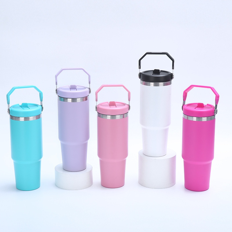 Tumbler auto izolat din oțel inoxidabil cu mâner personalizat