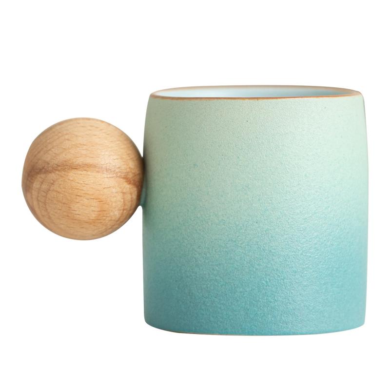 Cană De Ceramică Degradată Mâner Minge De Lemn Pentru Cadou Acasă