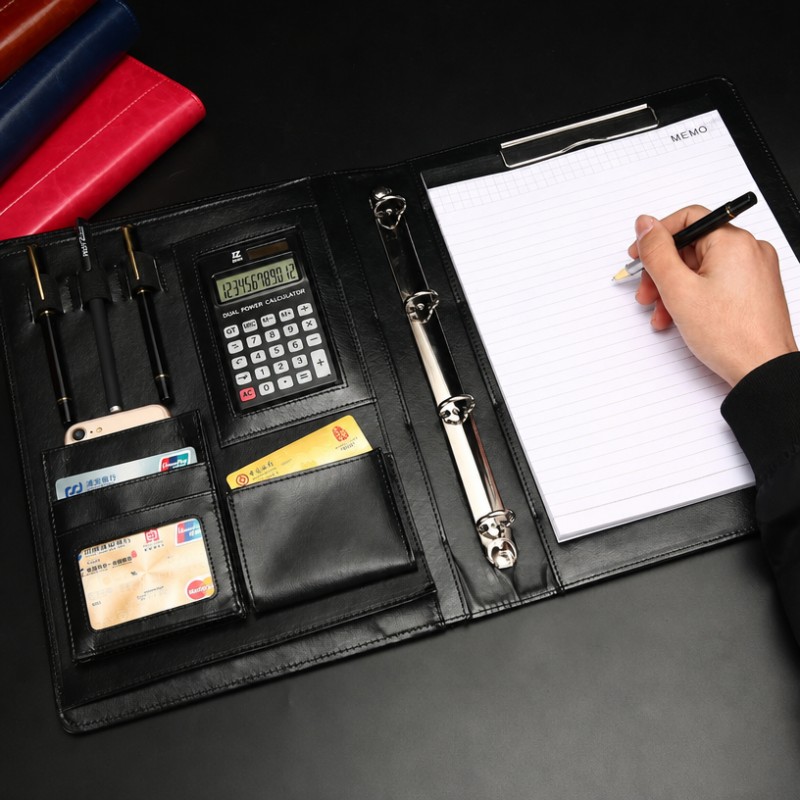 Dosar portofoliu A4 din piele PU cu inele cu calculator