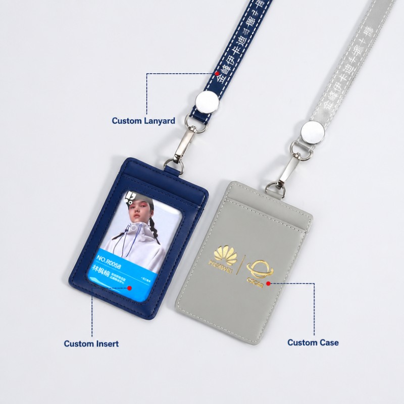 Suport din piele pentru insignă de identitate cu șnur Suport din piele pentru insignă de identitate cu șnur