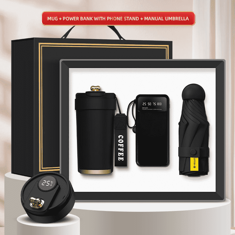 Mini umbrelă cu logo personalizat cutie cadou cană Power Bank