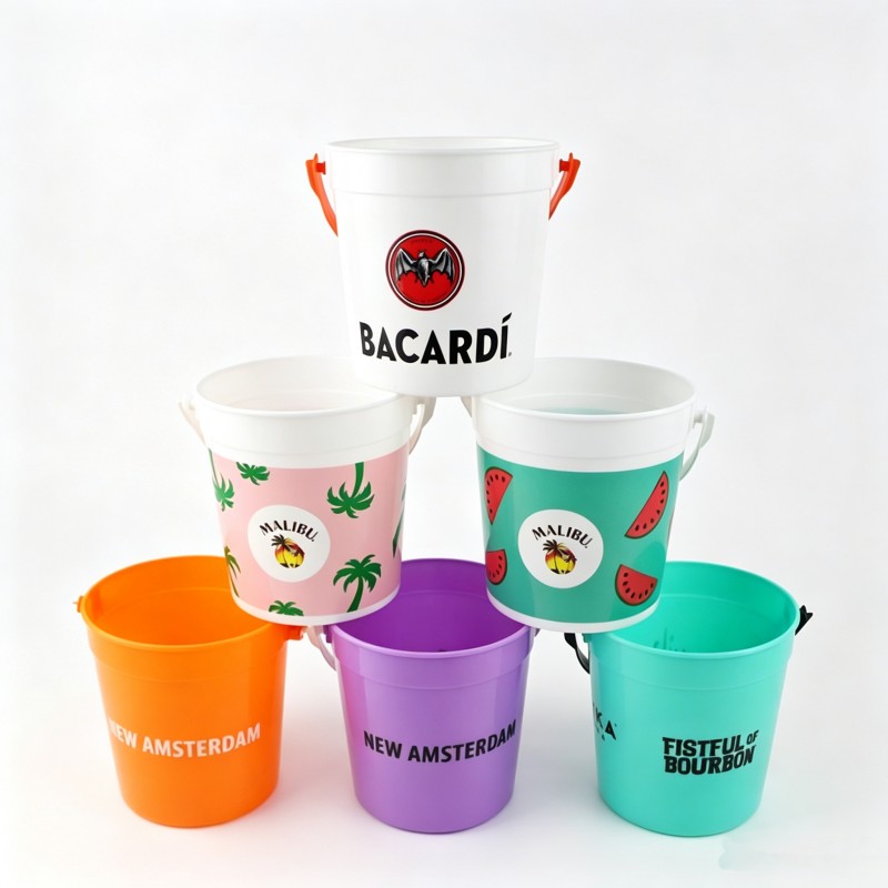 Găleată de gheață mică personalizată din plastic | Cu mâner Găleată de gheață mică personalizată din plastic | Cu mâner
