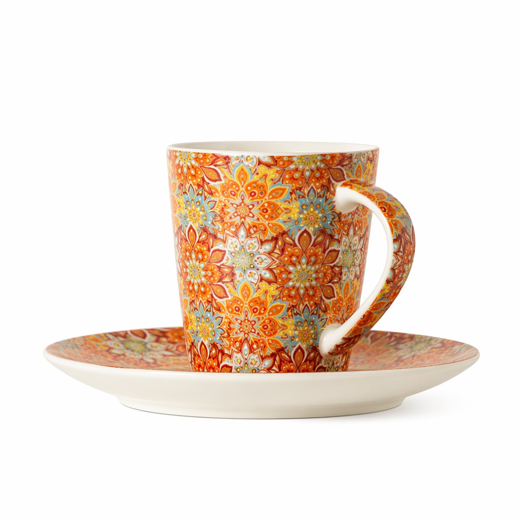Ceașă de cafea din ceramică florală cu farfurie
