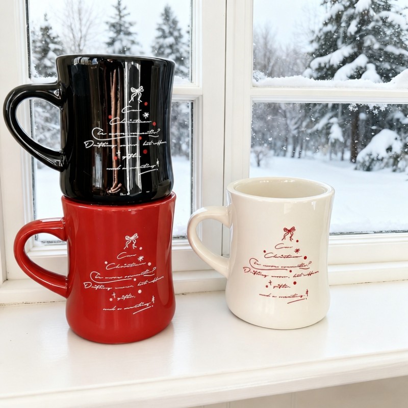 Cana de cafea din ceramică cu logo personalizat în formă de talie Cana de cafea din ceramică cu logo personalizat în formă de talie