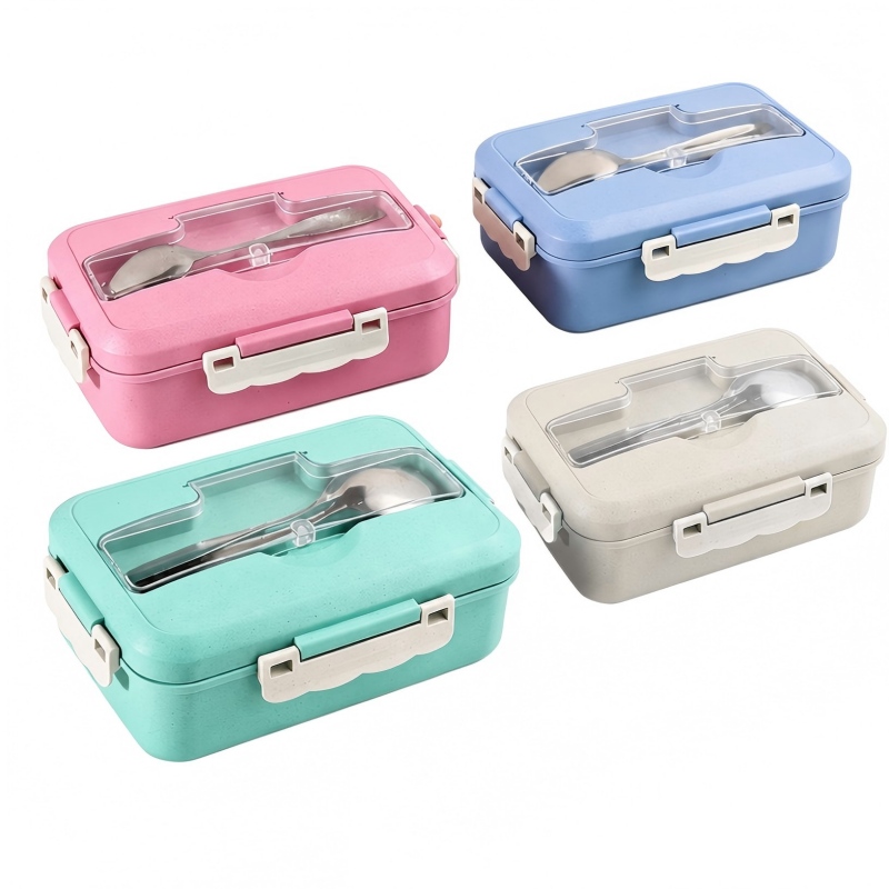 Cutie Bento din Paie De Grâu Cu Tacâmuri Din Oțel Inoxidabil Cutie Bento din Paie De Grâu Cu Tacâmuri Din Oțel Inoxidabil